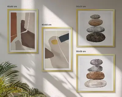Abstrakčių boho formų paveikslų rinkinys su rėmais, 4 dalių