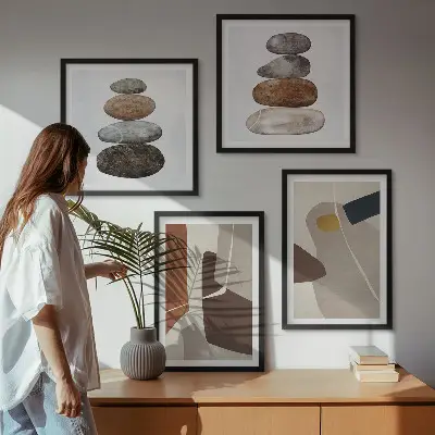 Abstrakčių boho formų paveikslų rinkinys su rėmais, 4 dalių