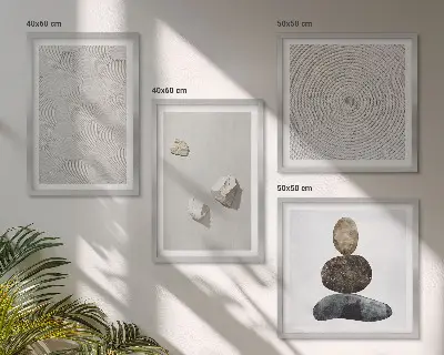 Paveikslų kompozicija ant sienos modernūs smėlio spalvos akmenų motyvai