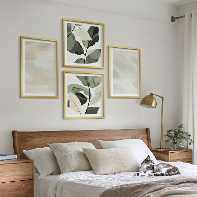 4 paveikslų rinkinys su rėmais Ryškūs abstraktūs boho dažai