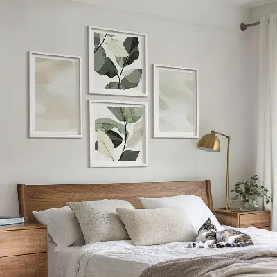 Ryškūs abstraktūs boho stiliaus paveikslai 4 paveikslų rinkinys su rėmais