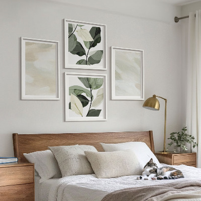 4 paveikslų rinkinys su rėmais Ryškūs abstraktūs boho dažai