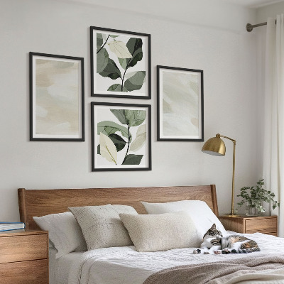 4 paveikslų rinkinys su rėmais Ryškūs abstraktūs boho dažai