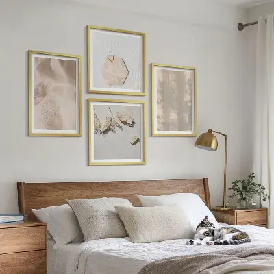 4 paveikslų rinkinys su rėmais subtilių bohemiškų natūralių tekstūrų