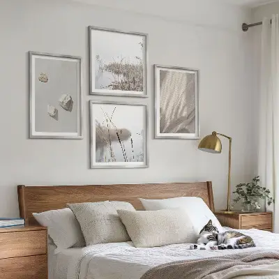4 paveikslų rinkinys su rėmais boho stiliaus struktūriniai stambūs planai