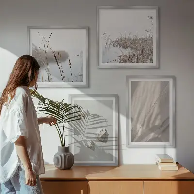 4 paveikslų rinkinys su rėmais boho stiliaus struktūriniai stambūs planai