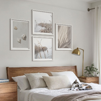 4 paveikslų rinkinys su rėmais Boho stiliaus struktūros stambūs planai
