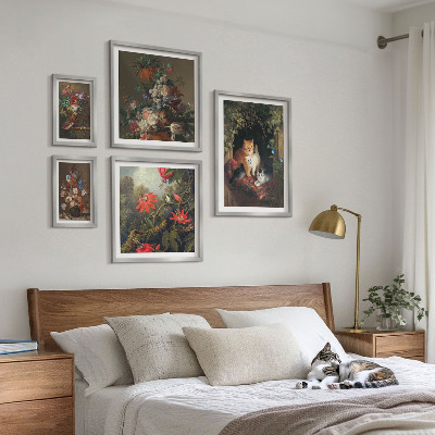 Sieninė paveikslų galerija Gėlių katės vintažinio stiliaus