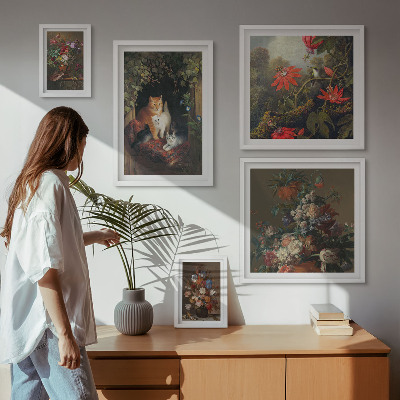 Sieninė paveikslų galerija Gėlių katės vintažinio stiliaus