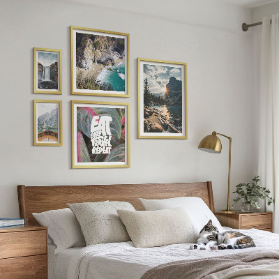 5 paveikslų rinkinys su rėmais Kalnų krioklių peizažai