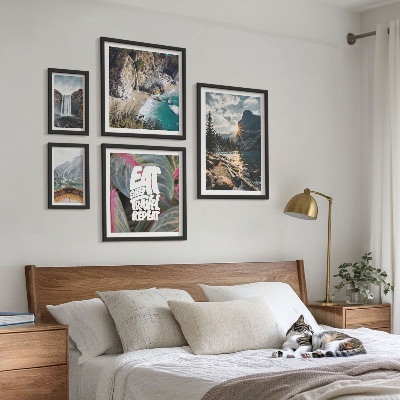 5 paveikslų rinkinys su rėmais Kalnų krioklių peizažai