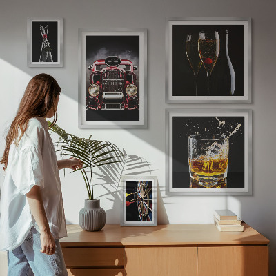 Paveikslų rinkinys miegamajam Stilingos retro automobilių ir gėrimų temos