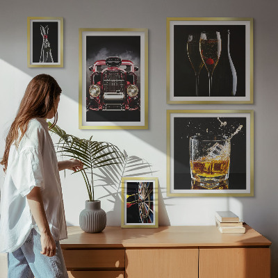 Paveikslų rinkinys miegamajam Stilingos retro automobilių ir gėrimų temos