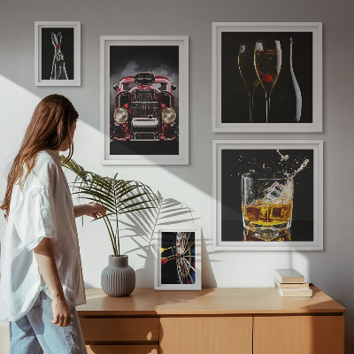 Paveikslų rinkinys miegamajam Stilingos retro automobilių ir gėrimų temos
