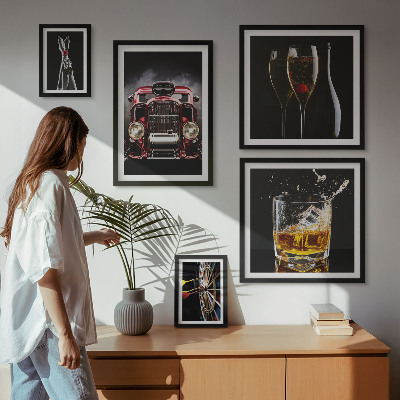 Paveikslų rinkinys miegamajam Stilingos retro automobilių ir gėrimų temos