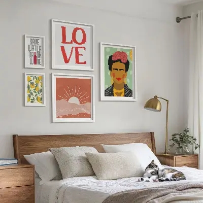 Paveikslų rinkinys miegamajam boho stiliaus gėlių moters motyvais
