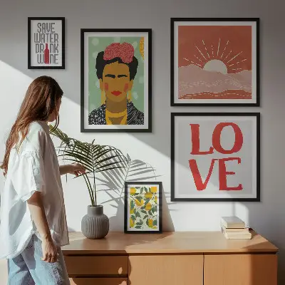Paveikslų rinkinys miegamajam boho stiliaus gėlių moters motyvais