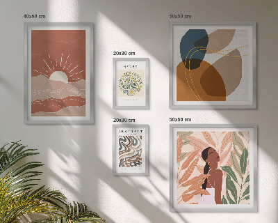 5 paveikslų rinkinys su rėmais Boho stiliaus augalų abstraktūs motyvai