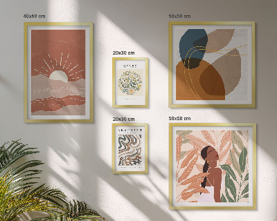 5 paveikslų rinkinys su rėmais Boho stiliaus augalų abstraktūs motyvai