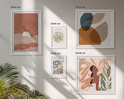 5 paveikslų rinkinys su rėmais Boho stiliaus augalų abstraktūs motyvai