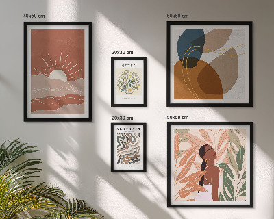 5 paveikslų rinkinys su rėmais Boho stiliaus augalų abstraktūs motyvai