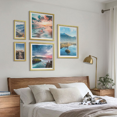 5 paveikslų rinkinys su rėmais Kalnų peizažai kriokliai