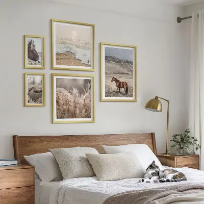 Peizažai su arkliais ir vandeniu 5 paveikslų rinkinys su rėmais