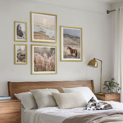 5 paveikslų rinkinys su rėmais Peizažai su arkliais ir vandeniu
