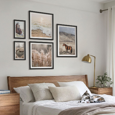 5 paveikslų rinkinys su rėmais Peizažai su arkliais ir vandeniu