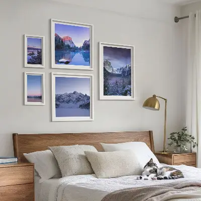 5 paveikslų rinkinys su rėmais kalnų ežerai, miškai ir peizažai