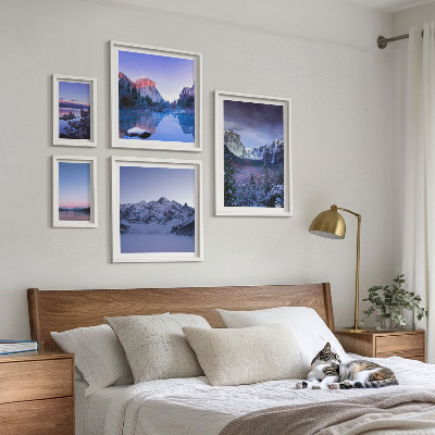 5 paveikslų rinkinys su rėmais Kalnų ežerai, miškai, peizažai