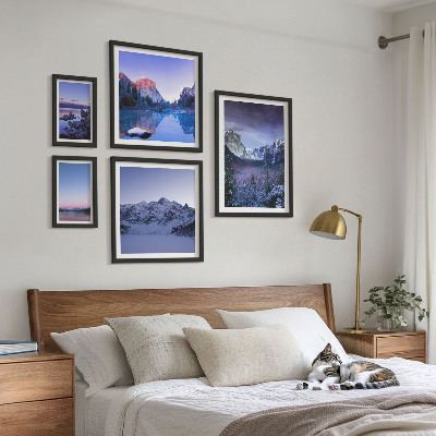 5 paveikslų rinkinys su rėmais Kalnų ežerai, miškai, peizažai