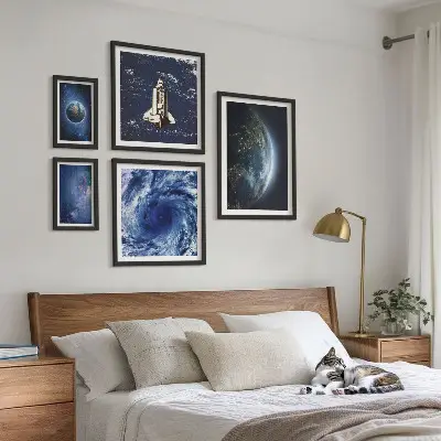 Žemės kosminiai peizažai 5 paveikslų rinkinys su rėmais