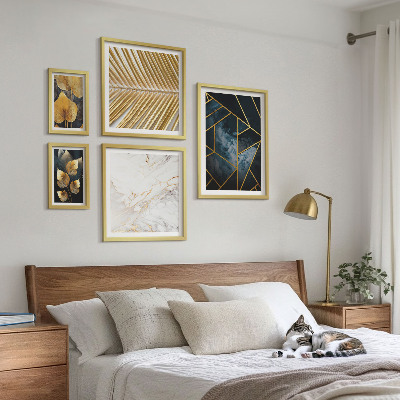 Paveikslų rinkinys miegamajam Stilingi lapai ir geometrija