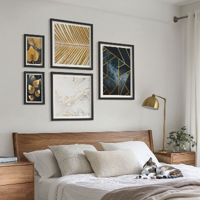 Paveikslų rinkinys miegamajam Stilingi lapai ir geometrija