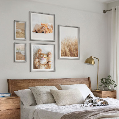 5 paveikslų rinkinys su rėmais Mieli gyvūnų peizažai