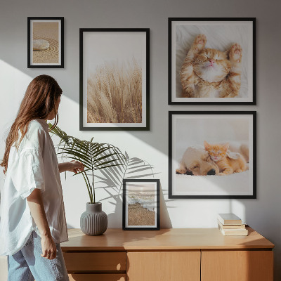 5 paveikslų rinkinys su rėmais Mieli gyvūnų peizažai