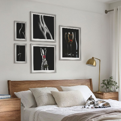 Paveikslų rinkinys miegamajam Elegantiški modernūs akcentai Juoda ir raudona