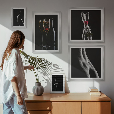 Paveikslų rinkinys miegamajam Elegantiški modernūs akcentai Juoda ir raudona