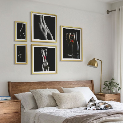 Paveikslų rinkinys miegamajam Elegantiški modernūs akcentai Juoda ir raudona