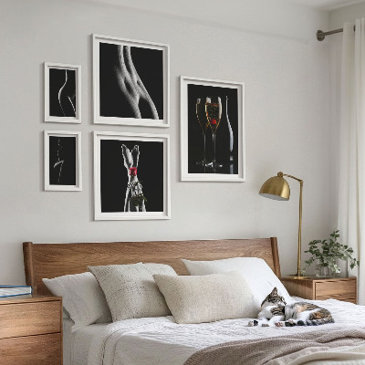 Paveikslų rinkinys miegamajam Elegantiški modernūs akcentai Juoda ir raudona