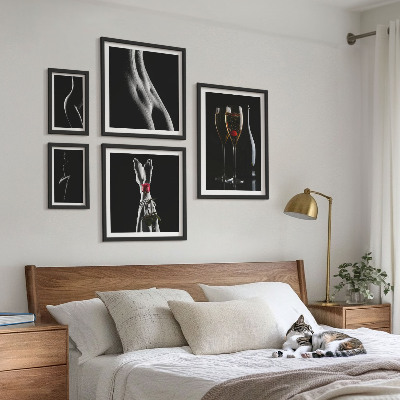 Paveikslų rinkinys miegamajam Elegantiški modernūs akcentai Juoda ir raudona