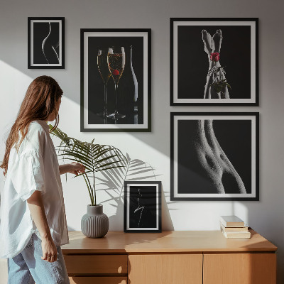 Paveikslų rinkinys miegamajam Elegantiški modernūs akcentai Juoda ir raudona