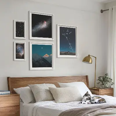Šiuolaikiniai kosmoso peizažai 5 paveikslų rinkinys su rėmais