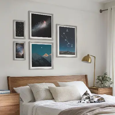 5 paveikslų rinkinys su rėmais kosminiai žvaigždžių nakties peizažai