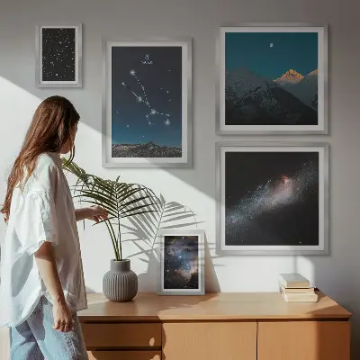 5 paveikslų rinkinys su rėmais kosminiai žvaigždžių nakties peizažai