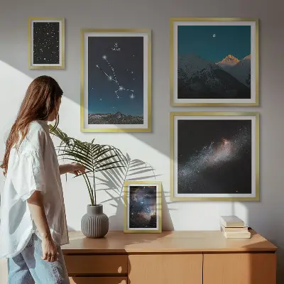 5 paveikslų rinkinys su rėmais kosminiai žvaigždžių nakties peizažai