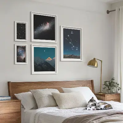 5 paveikslų rinkinys su rėmais kosminiai žvaigždžių nakties peizažai