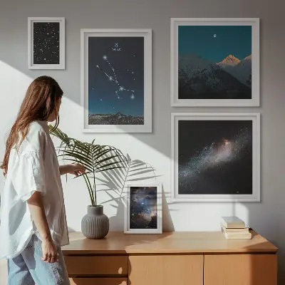 5 paveikslų rinkinys su rėmais kosminiai žvaigždžių nakties peizažai