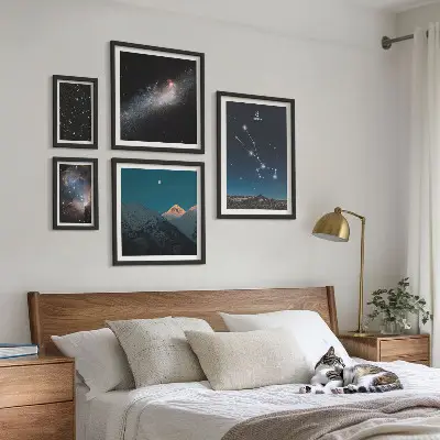 5 paveikslų rinkinys su rėmais kosminiai žvaigždžių nakties peizažai